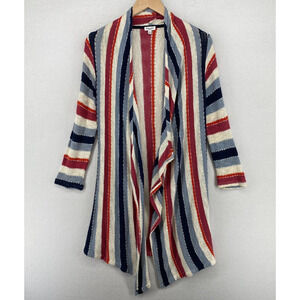 SPLENDID Sweater S Striped Duster Cardigan Drape Open Front Long Sleeve Red Blue